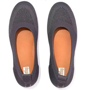 FitFlop Allegro Women's 10 Gray Metallic Knit Slip On Flats Shoes Comfort NEW